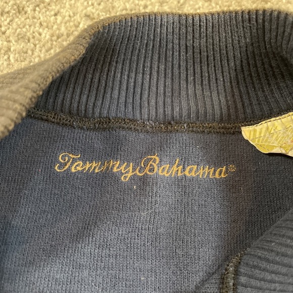 Tommy Bahama Mens XL Quarter Zip Sweater Striped Cotton Blue Gray Pullover Golf - Picture 3 of 13